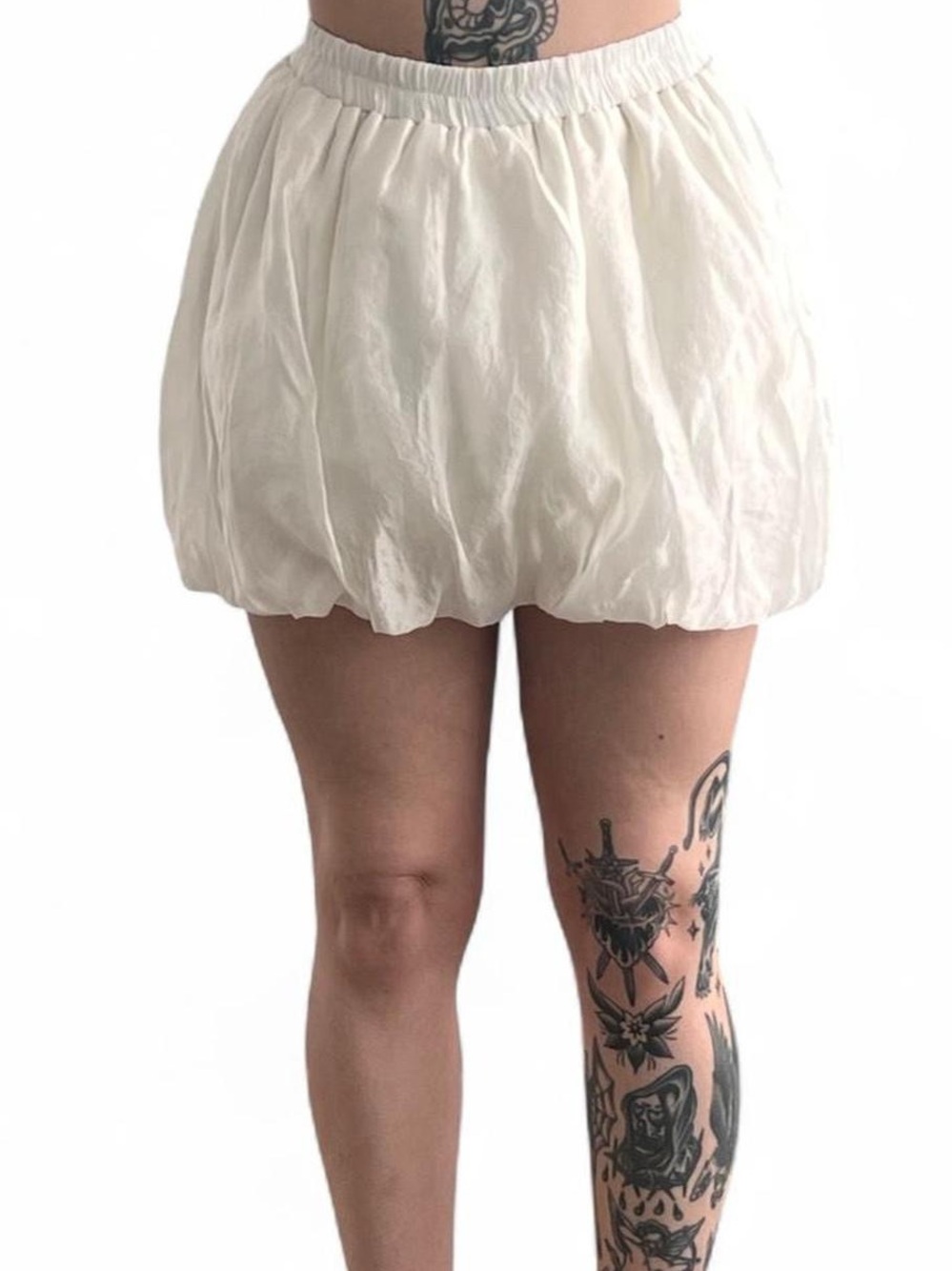 White Bubble Mini Skirt - Elastic Waist